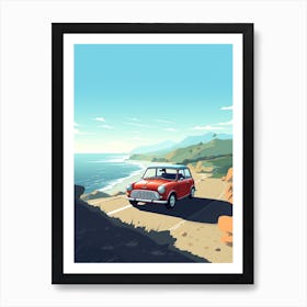 A Mini Cooper In The Pacific Coast Highway Car Illustration 3 Art Print