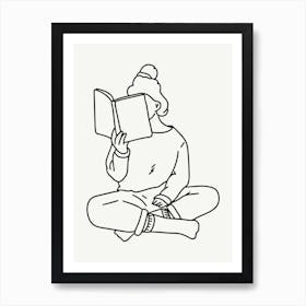 Girl Reading A Book Monoline Illustration Art Print