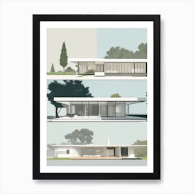 Iconic Mid-Century Modern Architectural Landmarks Art Print with Clean Lines and Geometric Shapes Series - 1 Art Print