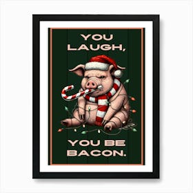 Christmas Annoyed Pig in Lights Art Print