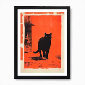 Black Cat, Woodblock Animal  Drawing 7 Art Print