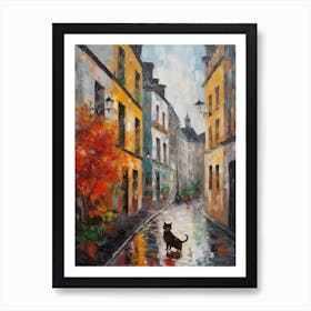 Painting Of A Street In Paris With A Cat 1 Impressionism Art Print