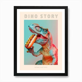 Pastel Toy Dinosaur Eating A Hot Dog Poster Art Print