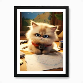 Baby Kitten's Study Session Print Art Print