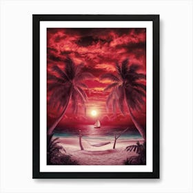 Sunset On The Beach With Palm Trees Art Print