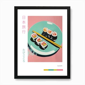Sushi Blue & Pink Pastel Silk Screen Style Poster Art Print