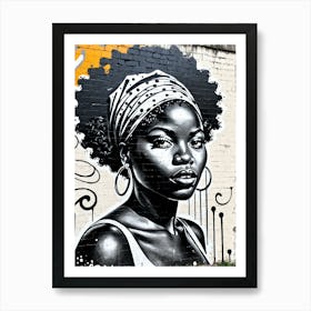 Vintage Graffiti Mural Of Beautiful Black Woman 150 Art Print