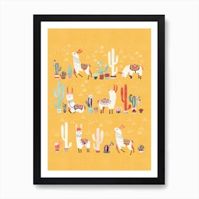 Happy Llama With Cactus In A Pot Art Print