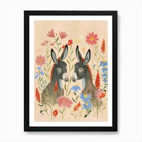 Folksy Floral Animal Drawing Donkey 2 Art Print