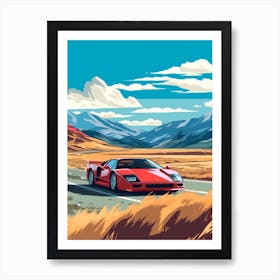 A Ferrari F40 In The Andean Crossing Patagonia Illustration 1 Art Print
