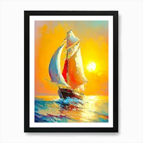 Sailboat At Sunset 7 Art Print