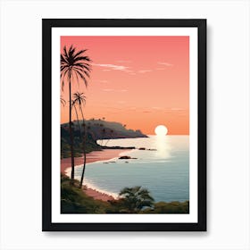 Illustration Of Half Moon Bay Antigua In Pink Tones 4 Art Print