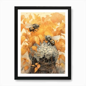 Tawny Mining Bee Beehive Watercolour Illustration 3 Art Print