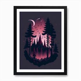 A Fantasy Forest At Night In Red Theme 45 Art Print