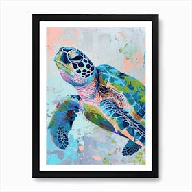 Blue Green Pink Sea Turtle 1 Art Print