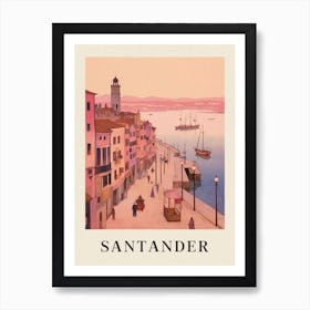 Santander Spain 2 Vintage Pink Travel Illustration Poster Art Print