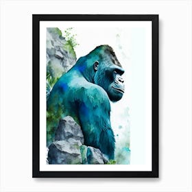 Gorilla On Top Of A Cliff Gorillas Mosaic Watercolour 2 Art Print