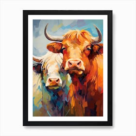 Patchwork Digital Impasto Illustration Of Highland Cows Art Print