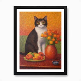 Aster With A Cat 1 Pointillism Style Art Print