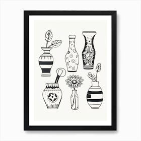 Vases Collection Black And White Line Art Art Print