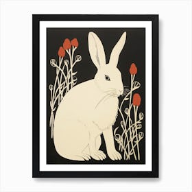 Rabbit With Red Flowers Art Print