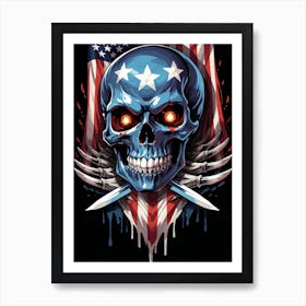 American Flag Floral Face Evil Death Skull (16) Art Print