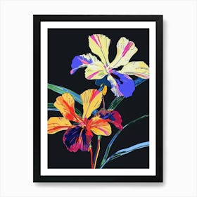 Neon Flowers On Black Wild Pansy 2 Art Print