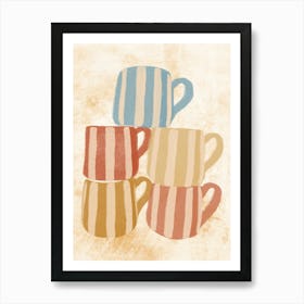 Colorful naive drawing, cups of coffee light Poster