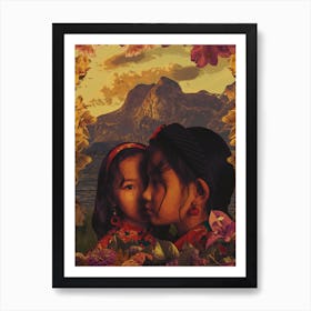 Twins In Mountain Lake View Art Print