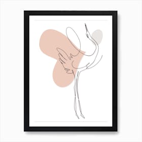 Crane with Pink Heart Line Art Art Print