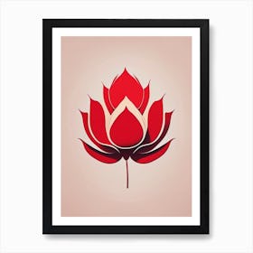 Red Lotus Retro Minimal 2 Art Print