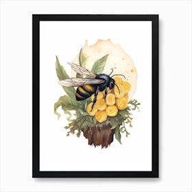 Large Carpenter Bee Beehive Watercolour Illustration 1 Art Print