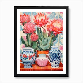 Cactus Painting Maximalist Still Life Acanthocalycium Cactus 4 Art Print