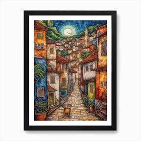 Painting Of Rio De Janeiro With A Cat In The Style Of Renaissance, Da Vinci 3 Art Print