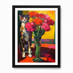 Carnation With A Cat 2 Fauvist Style Painting Art Print