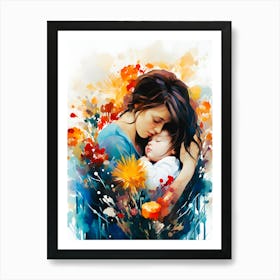 Bond of Love: Heartwarming Illustration of Mother and Child Art Print