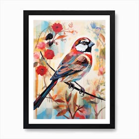 Bird Painting Collage House Sparrow 2 Art Print