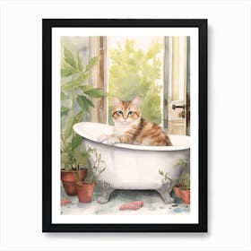 Turkish Cat In Bathtub Botanical Bathroom 5 Art Print