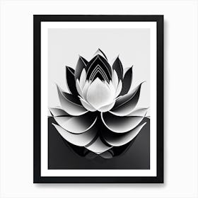 Amur Lotus Black And White Geometric 5 Art Print