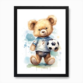 Football Teddy Bear Painting Watercolour 2 Art Print