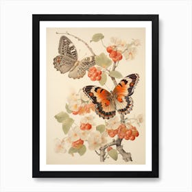 Butterfly Floral Japanese Style Painting 2 Art Print