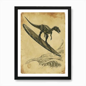Vintage Dimorphodon Dinosaur On A Surf Board 1 Art Print