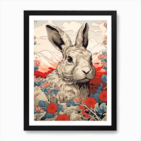 Rabbit Animal Drawing In The Style Of Ukiyo E 4 Art Print