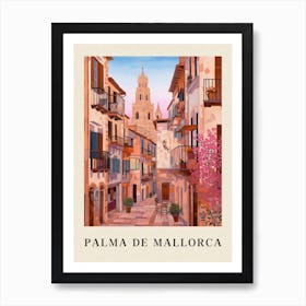 Palma De Mallorca Spain 3 Vintage Pink Travel Illustration Poster Art Print