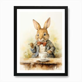 Bunny Drinking Tea Rabbit Prints Watercolour 4 Art Print