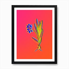 Neon Gladiolus Plicatus Botanical in Hot Pink and Electric Blue n.0145 Art Print