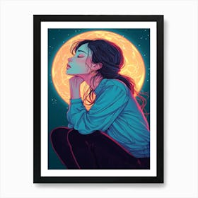 Girl In The Moonlight Art Print