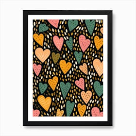 Colourful Dots And Hearts Geometric Art Print