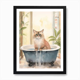 Balinese Cat In Bathtub Botanical Bathroom 6 Art Print
