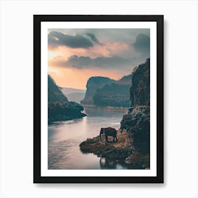 Elephant By The River Art Print